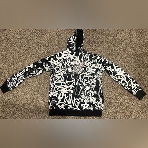 Popeye The Sailor Man Hoodie Size Youth Large Black & White Graffiti Pullover